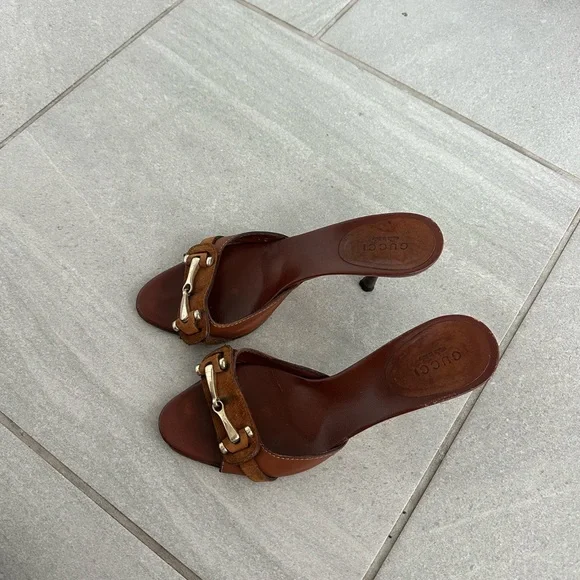 Vintage Gucci Brown Leather Horsebit Slide Sandals - Picture 3 of 5